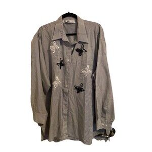 MILI Designs Shirt Blouse Top Sequin Butterfly Button Up Plus Size 2X Black & WH